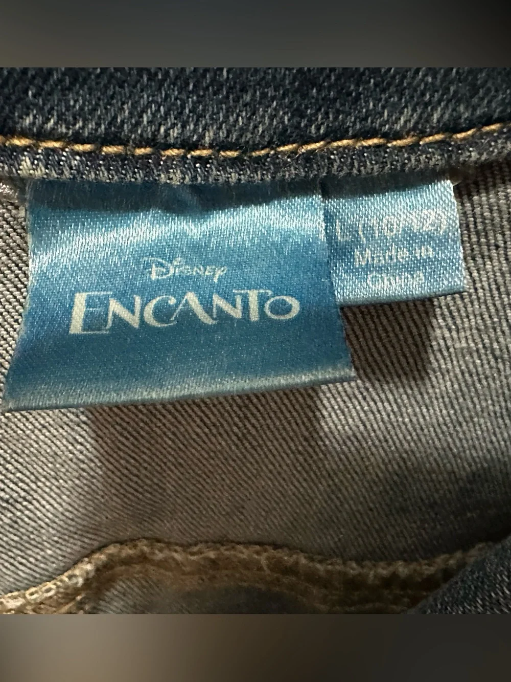 Disney Encanto blue denim snap-up jacket butterfly floral mandala design L 10/12